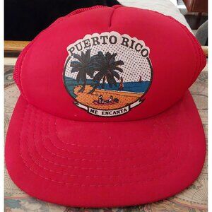 Vintage Red Puerto Rico Trucker Hat Mesh Back Snapback One Size Fits All Cotton/